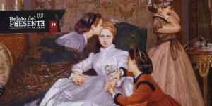 Lo que vos digas - Cuadro neoclasico con una mujer que le susurra al oído a otra que revolea los ojos en señal de hastío. Autor: Auguste Toulmouche.-