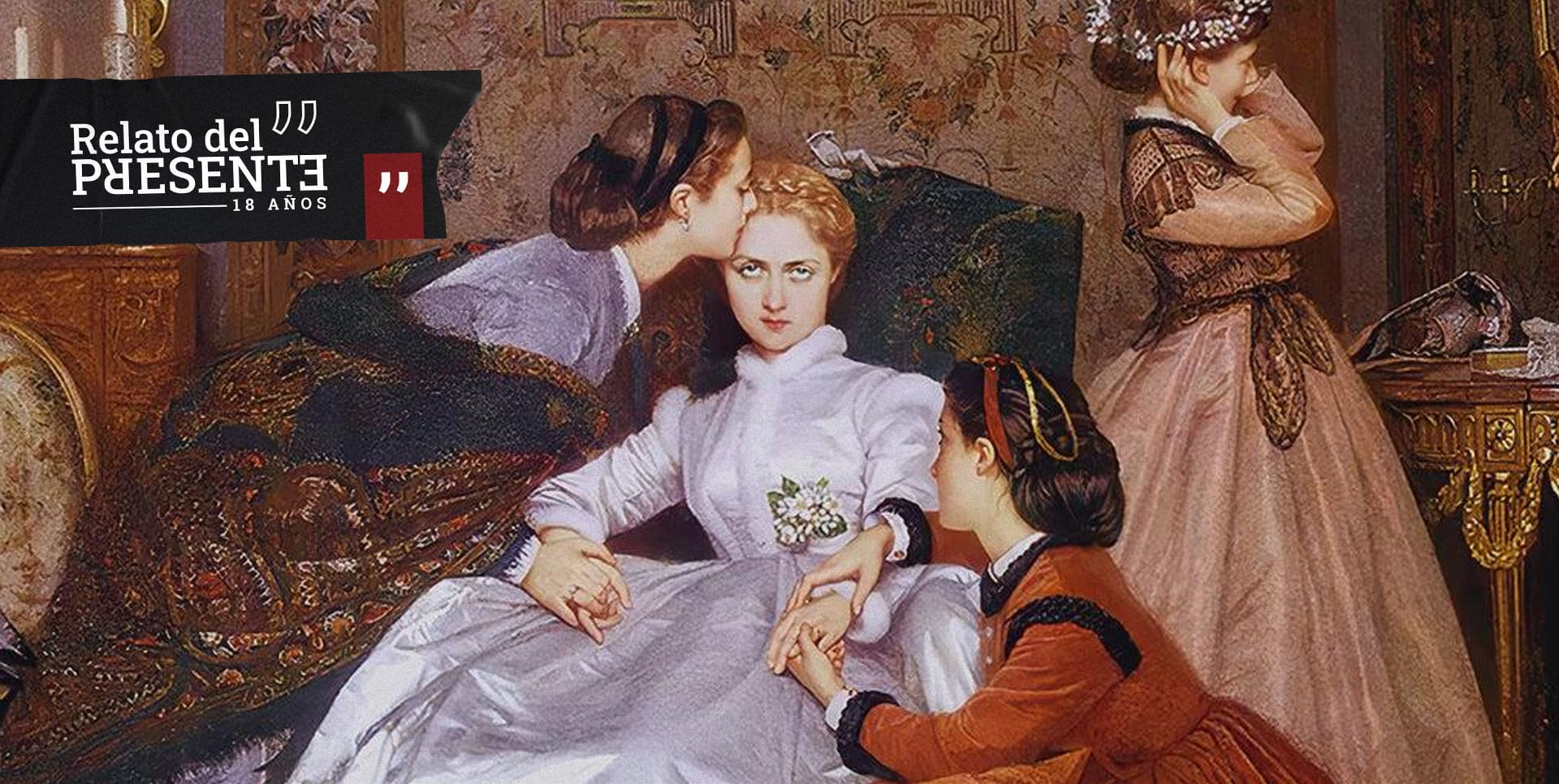 Lo que vos digas - Cuadro neoclasico con una mujer que le susurra al oído a otra que revolea los ojos en señal de hastío. Autor: Auguste Toulmouche.-