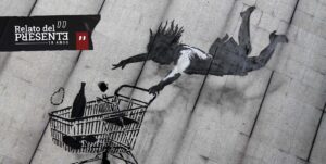 Límites de la empatía – Falling Shopper, obra de Banksy en Londres.