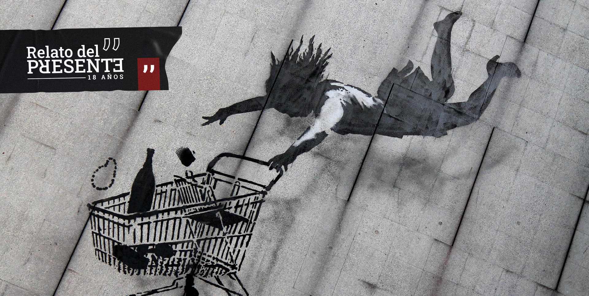 Límites de la empatía – Falling Shopper, obra de Banksy en Londres.